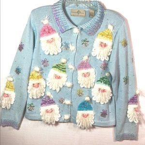 Vintage Design Options Pastel Embellished Christmas Santa Sweater with Sequins